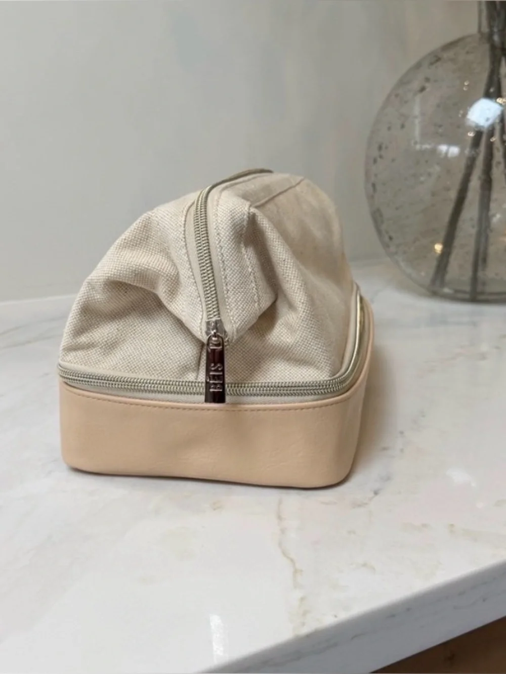 BEIS Canvas & Leather Dopp Kit in Beige